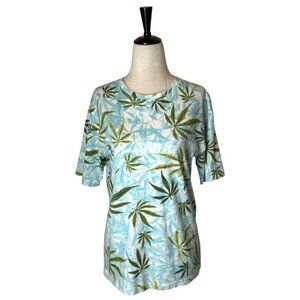 Diane Von Furtstenberg Shirt Women XS Blue Cannabis Crew‎ Neck Short Sleeve Tee